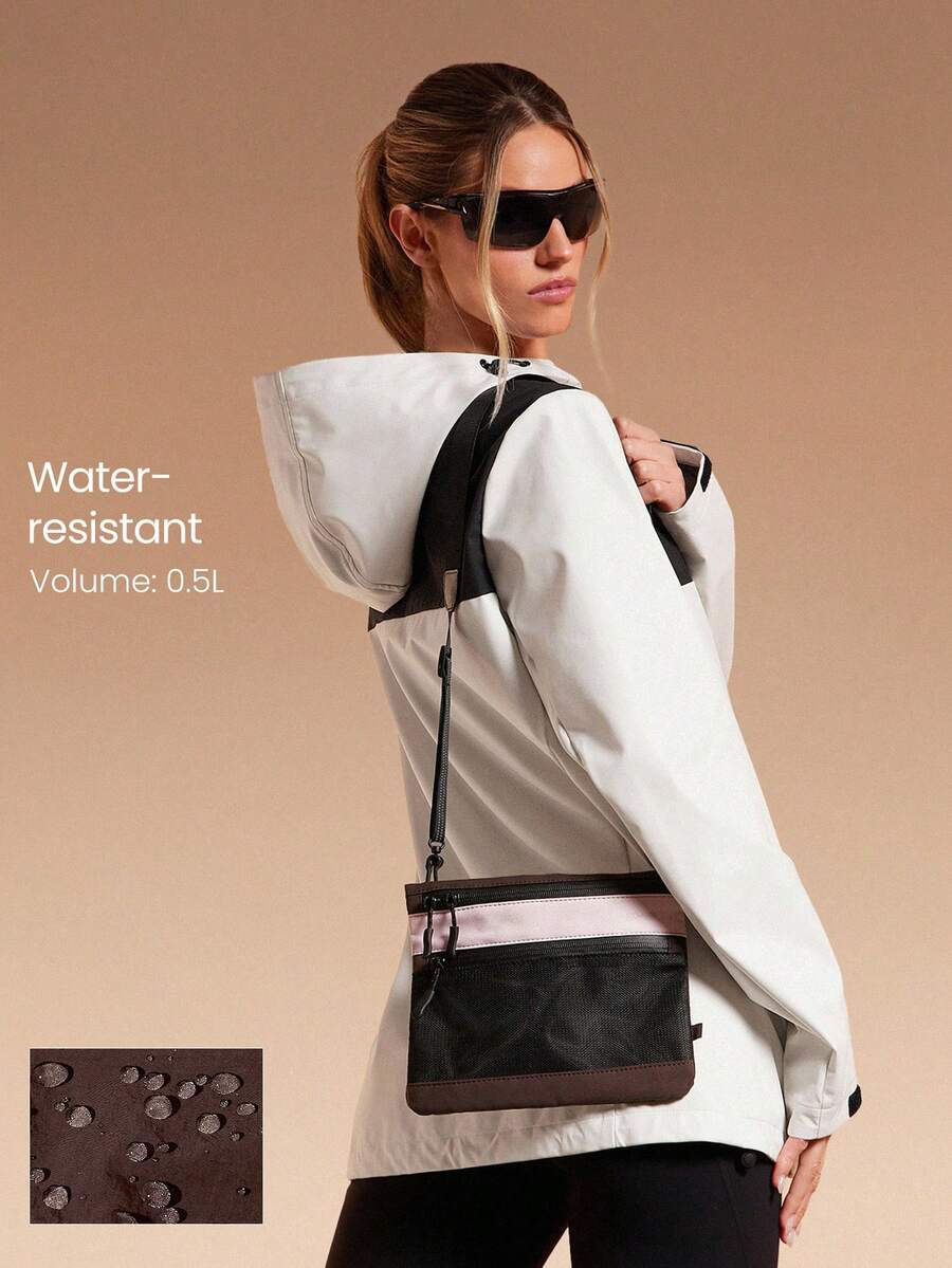 GLOWMODE 0.5L Discover Mode Water-Repellent Zipper Mesh Pockets  Adjustable Strap Crossbody Shoulder Bag Gym Travel Hiking Outdoor Daily Active - Brown - View 1