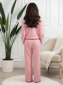 2 件套 Tween Girl 睡衣套装 - 珊瑚粉樱桃刺绣宽松套头衫和裤子，舒适休闲套装 - 珊瑚粉 - 查看 2