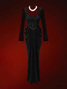 Glisette Lace Long Sleeve Waist Cinched Elegant Women Long Dress