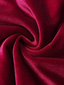 SHEIN PETITE 秋冬派对圣诞节日氛围连衣裙露肩天鹅绒迷你连衣裙双层裙 - 酒紅色 - 查看 5