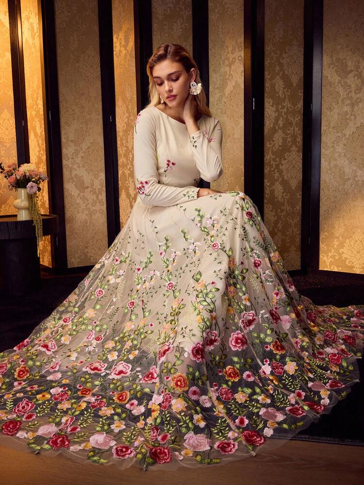 MOTF Soiréza VESTIDO LARGO DE FIESTA PARA MUJER CON BORDADO FLORAL