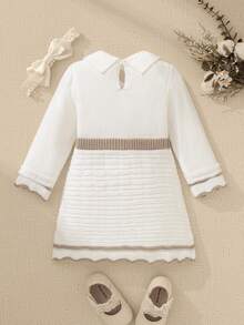 Souflis Souflis Vestidos de manga larga de estilo medio oriental, de punto, para niñas bebé. Son suaves y cómodos, adecuados para ocasiones diarias, al aire libre, de viaje, de vacaciones, en el hogar, en la guardería y para jugar. Son apropiados para otoño e invierno, Navidad, inicio de clases y fiestas. Son versátiles para la ropa de otoño e invierno y la ropa de niñas bebé. - Blanco - Ver 3