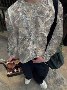 Manfinity Dauomo 男士休闲树枝印花长袖T恤，秋季款 - 彩色 - 查看 1