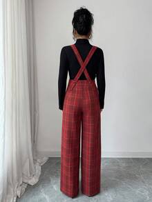 Rafferiza Women's Red Plaid Retro Vintage Overalls,Christmas New Year High-End Comfortable Sanded Plaid Overalls For Party,Autumn Winter Summer School - Multicolor - View 2