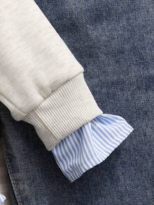 Young Girl Casual Striped Patchwork Letter Print Sweatshirt, Autumn/Winter - Apricot - View 6