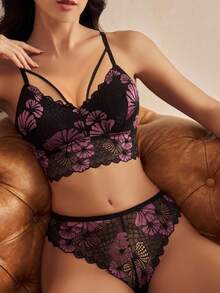 Charlaine 女士优雅花卉蕾丝内衣套装 - 彩色 - 查看 6