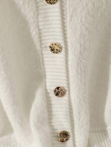 GlowEve 女士纯色前开襟针织上衣，秋冬款 - 白色 - 查看 5