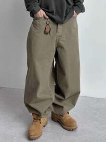 DAZY 男士纯色驼色水洗复古牛仔裤，秋季 - 卡其色 - 查看 4