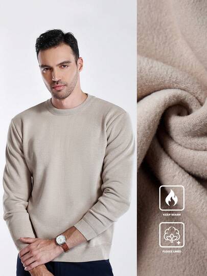 Manfinity CityGents 基础款纯色保暖内衬上衣，秋冬男士保暖内衬毛衣上衣，男士棉羊绒保暖长袖毛衣