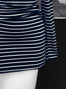 SHEIN Unity 女式时尚黑灰条纹长袖连衣裙 - 彩色 - 查看 5