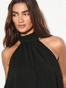 KIZN Áo cổ yếm viền bất đối xứng có thiết kế cổ cao dành cho nữ, áo cánh không tay thường ngày mùa hè - màu đen - Xem 4