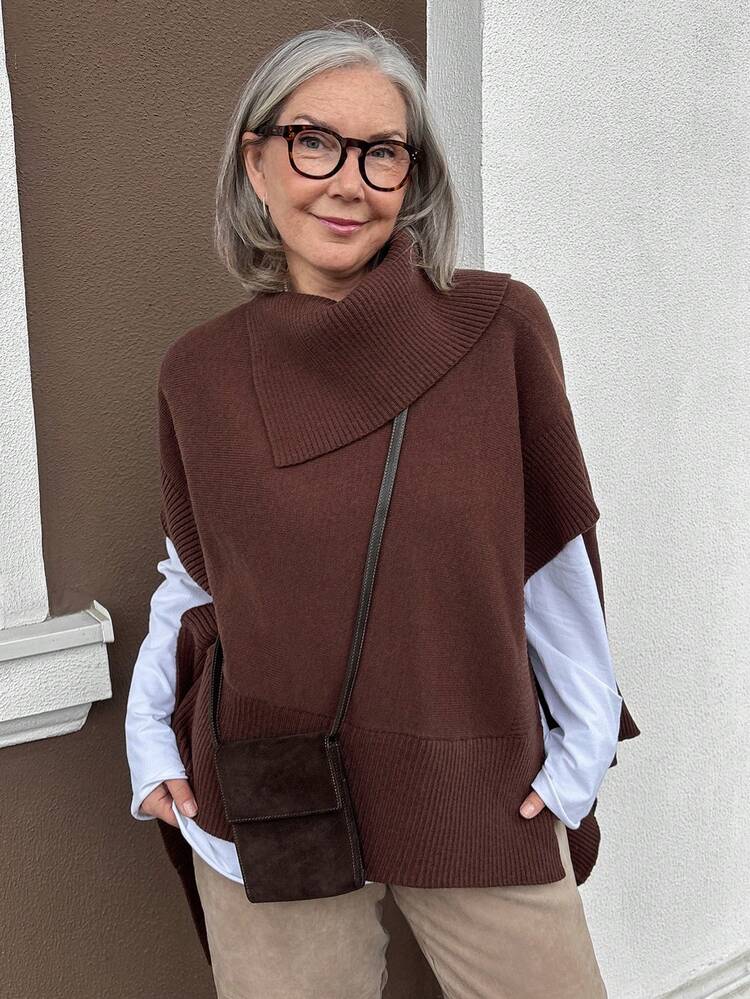 Women's Loose Fit Shawl Collar Poncho Sweater