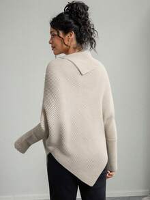 Momance 孕妇时尚纯色蝙蝠袖不对称下摆毛衣，秋冬