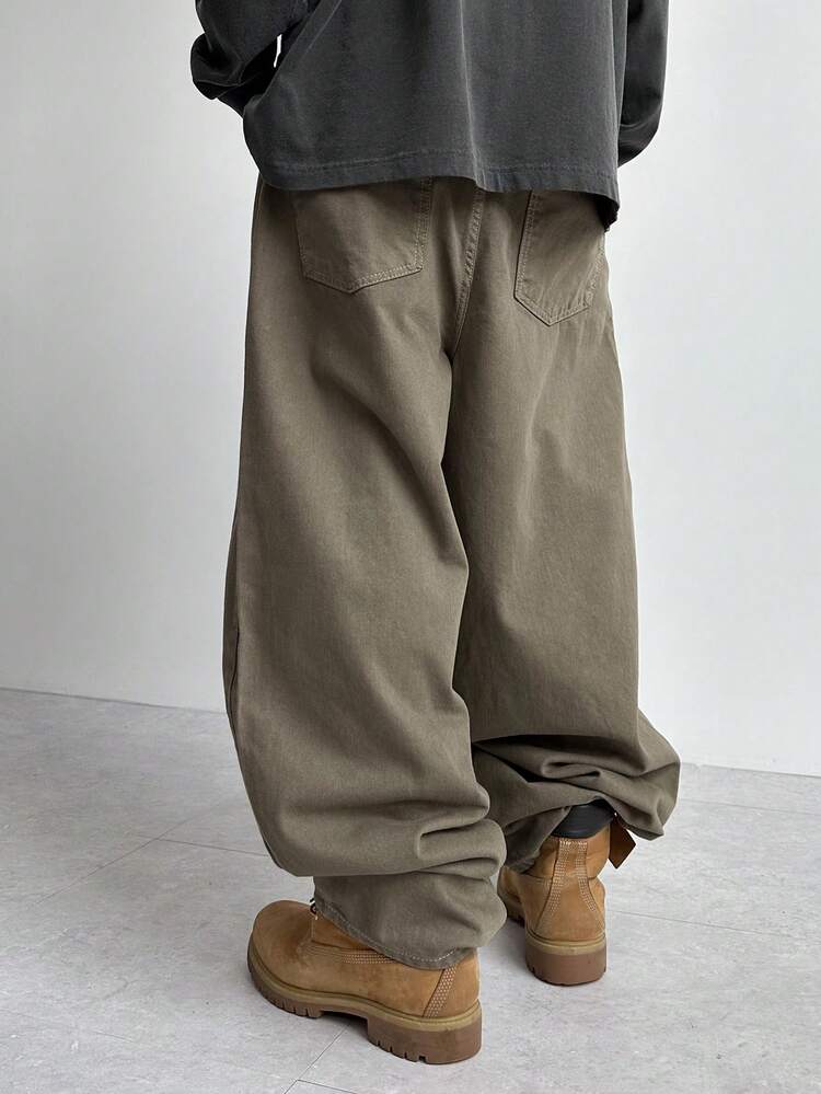 Men's Solid Camel Washed Vintage Look Jeans, Autumn