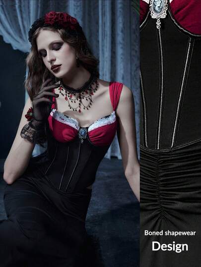 Glisette 2件套女士吊带背心塑身衣上衣和高腰纯色紧身裙套装