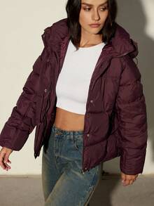 Aveloria Modichic Áo khoác ngắn có mũ trùm đầu bằng vải cotton dày dặn, áo khoác chần bông ấm áp dành cho nữ, mùa đông - Màu đỏ tím - Xem 3