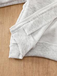 6-24 månader Baby & Småbarn Pojkar/Unisex Höst/Vinter Huva Långärmad Tröja med Dragkedja + Byxor 2-Delat Set, Björnbroderi & Tryckmönster, Avslappnad & Söt Outfit för Vardags- & Friluftsbruk - Ljusgrå - Visa 8