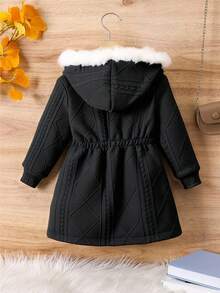 Sparklyn 少女纹理长袖连帽休闲夹克，秋冬 - 深灰色 - 查看 2