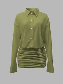 Cévolie 2025 Women's Solid Color Mini Dress, Fashionable For Commuting - Green - View 3