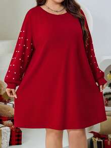 SHEIN CURVE+ Plus Size Women's Loose Dropped Shoulder Red Dress, Suitable For Autumn/Winter And Christmas