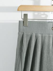 Franclia 女士时尚休闲针织阔腿裤，松紧腰带，带扣细节，适合秋冬季新年感恩节派对穿着 - 灰色 - 查看 5