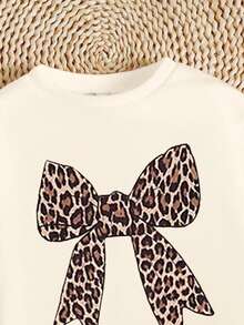 SHEIN Happikins 2pcs/Set Young Girl Vintage Leopard Print Bow Decor Sweatshirt And Leggings,Autumn School Back-To-School Outfit,Streetwear Fall/Winter Set - Multicolor - View 4