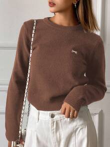 DAZY Nuevo suéter de punto con lazo bordado para mujer, otoño - Café integral - Ver 5