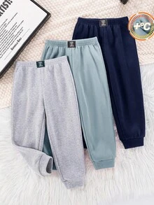 SHEIN 兒童小男孩 2件套 買1送1 休閒返校風 冬季舒適時尚實用百搭秋季長褲，附口袋裝飾，日常穿著 - 藏蓝色 - 查看 6