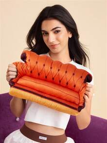 FRIENDS X SHEIN 1个可爱沙发装饰抱枕，沙发造型，柔软舒适，可摆放在车内、办公椅、沙发装饰 - 棕色 - 查看 5