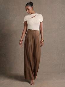 L'Amorae Cape Cut Out Elegant Bodysuit Heiress Style Birthday Night Out - Apricot - View 3