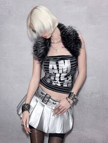 ROMWE J-Fashion Y2K Graphic Star Print Ruched Waist Cropped Camisole Top For Women - Dark Grey - View 7