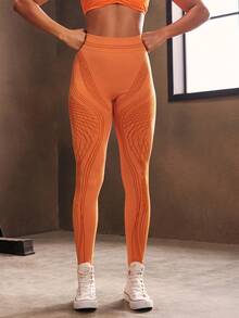 Powerista Women's High Waist Seamless Elastic Curve Leggings - Orange - View 5