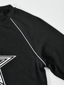 Sparklyn Conjunto de camiseta y pantalones casuales para adolescentes y niñas preadolescentes, con estampado de estrella blanca en el pecho y cordón decorativo blanco, adecuado para caminar, ir de compras, ir a la escuela, se puede combinar con chaqueta o chaleco