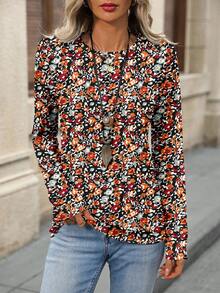 EMERY ROSE Maglietta casual a maniche lunghe con scollo a equipaggio e stampa floreale su tutta la superficie per donna
