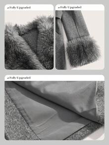 Anewsta Damen Oversized Kragen Mittellanges Mantel, Herbst/Winter - Dunkelgrau - Übersicht 5