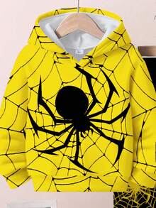 2 件套年轻男童宽松休闲卡通蜘蛛图案套头连帽衫和运动裤套装，舒适时尚，适合秋冬季 - 彩色 - 查看 4