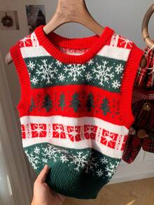 Comfortcana 女士圣诞树和雪花图案休闲针织背心，秋冬 - 彩色 - 查看 4