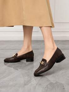 Sleekvia Women's Slip-On Loafers, British Style Thick Heel Casual Shoes, New Autumn/Spring Commuting Shoes - Coffee Brown - View 4