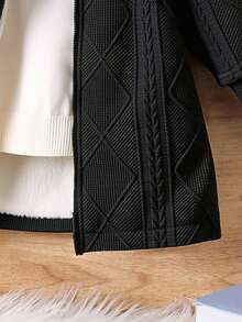 Sparklyn 少女纹理长袖连帽休闲夹克，秋冬 - 深灰色 - 查看 6