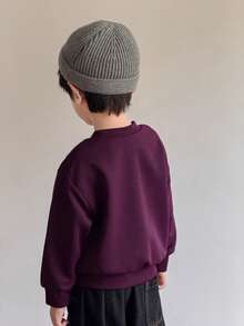 SHEIN Little Byeori Young Boys Casual Crew Neck Pullover Sweatshirt - Purple - View 5