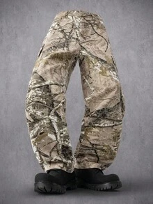 Manfinity Denimwave 男士街头嘻哈树枝图案做旧宽松直筒工装牛仔裤