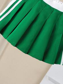 2025 年新款女童 4-7 岁缎带饰边百褶裙，热销经典休闲舒适简约风格，适合旅行、日常、上学、度假、户外、返校