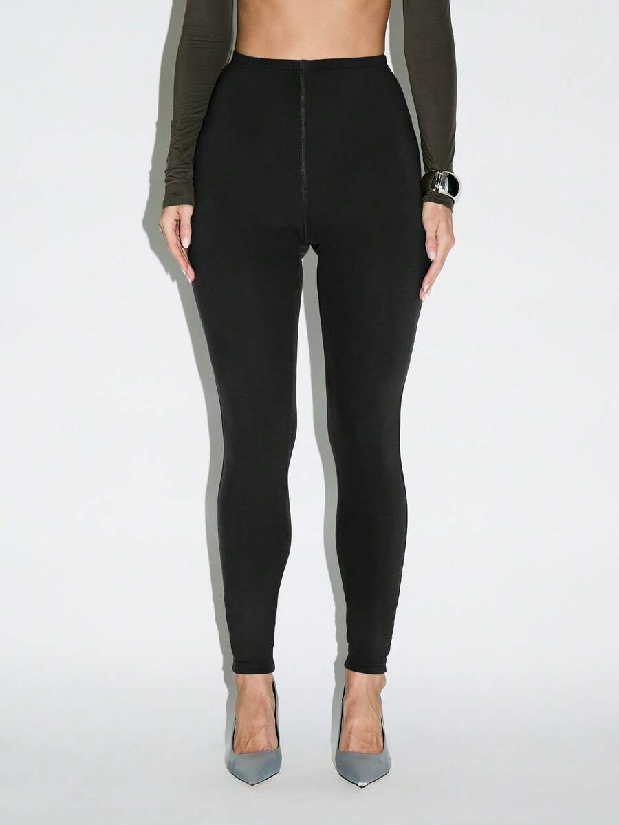 KIZN High Waisted Leggings With Front Zipper Detail For Casual And Evening Wear