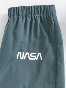 SHEIN Young Boy Letter Print Cargo Pocket Casual Jogger Pants, Windbreaker Pants, Baggy Pants, Green Cargo Pants,Winter Clothes,Christmas - Dusty Blue - View 3