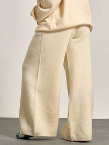 MUSERA Plus Knitted Wide Leg Tie Waist Trousers , , Winter, Cool Girl, Cosy, Everyday  Spring - Apricot - View 4