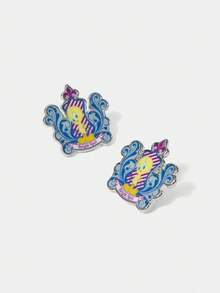 LOONEY TUNES X SHEIN 1 对时尚卡通图案耳环 - 藍色 - 查看 3
