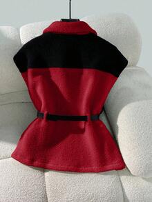 GlowEve Fashionable Sleeveless Color Block Jacket For Commuting, Autumn/Winter, Christmas - Red - View 2