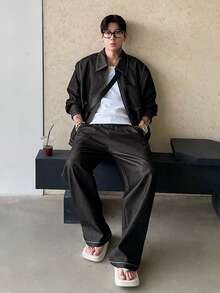 DAZY 男士纯色深灰色解构超大夹克，秋季 - 灰色 - 查看 4