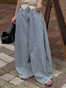 DAZY Retro Personalized Loose Fit Versatile Baggy Boyfriend Jeans For Women - Light Wash - View 8