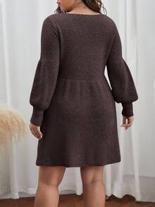 SHEIN Frenchy 秋冬大码纯色针织休闲连衣裙 - 咖啡棕 - 查看 2